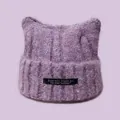 Cute purple knitted beanie hat with plush cat ears for autumn and winter warmth - Purple with Black Cloth Label