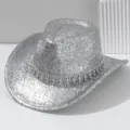 Elegant silver sequin cowboy hat with rhinestone trim for weddings and parties - M (56-58cm) / Silver