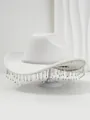 Eleganter weißer Filz-Cowboyhut mit aufwendigen Strass-Quastenfransen für Partys - M (56-58cm) / Weiß