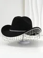 Detailansicht der funkelnden Strassfransen an einem schwarzen Cowboyhut für Damen - M (56-58cm) / Schwarz