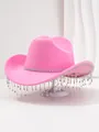 Detailaufnahme der funkelnden Straßquasten an einem eleganten rosa Filz-Cowboyhut - M (56-58cm) / Rosa