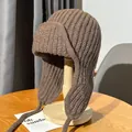 Berretto da aviatore in maglia marrone con paraorecchie e lacci regolabili caldi - Caffè