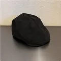 Classic black suede flat cap for women, vintage style beret hat for casual wear - M / Black