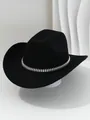 Detailed close-up view of a black cowboy hat with a decorative silver spike band decor. - M (56-58cm) / Black