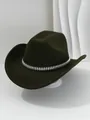 Detalle de sombrero de vaquero verde oscuro con banda de remaches de plata y fieltro. - M (56-58cm) / Verde Militar