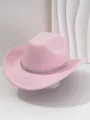 Detalle de sombrero vaquero rosa con banda de pinchos plateados y diamantes imitación. - M (56-58cm) / Rosa Claro