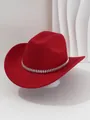 Detalle del elegante sombrero de vaquero de lana roja con banda de tachuelas - M (56-58cm) / Rojo