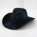 Elegante donkerblauwe fluwelen cowboyhoed met brede rand voor feesten en partijen - M (56-58cm) / Marineblauw