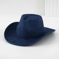 Elegante donkerblauwe vilt hoed met brede rand voor heren en dames, stijlvol fedora - M (56-58cm) / Meerblauw
