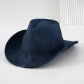 Klassieke donkerblauwe fedora hoed met brede rand voorzien van elegante denim textuur - M (56-58cm) / Hemelsblauw