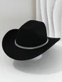 Unisex μαύρο τσόχινο καπέλο fedora με κομψή ασημένια ζώνη με καρφιά και πριτσίνια - M (56-58cm) / Μαύρο