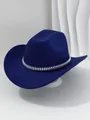 Elegante sombrero de vaquero de fieltro azul marino con banda de tachuelas plateadas - M (56-58cm) / Azul zafiro