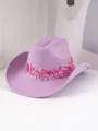 Detail eines lavendelfarbenen Filz-Cowboyhuts mit rosa Blattstickerei für stilvolle Looks - M (56-58cm) / Hellviolett
