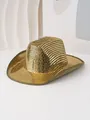 Dettaglio ravvicinato di un cappello da cowboy con paillettes dorate per feste natalizie - M (56-58cm) / Oro