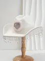 Elegant white bridal cowboy hat featuring shimmering rhinestone tassels and heart detail - M (56-58cm) / White