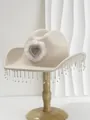 Beige western cowboy hat with rhinestone heart and sparkling tassel fringe details - M (56-58cm) / Beige