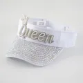 Weiße Queen Sonnenblende mit Perlen und Strasssteinen für Hochzeitsfeiern - M (56-58cm) / Queen