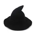 Black knitted witch hat for Halloween parties, foldable pointed wizard hat accessory - Black