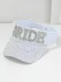 Detalle de visera azul claro con letras BRIDE en diamantes de imitación brillantes. - M (56-58cm) / Diamantes de Colores BRIDE (Borde Blanco)