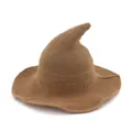 Brown knitted witch hat for Halloween costume featuring a foldable pointed curved top - Khaki