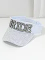 Vista detallada de la visera azul claro con letras BRIDE de diamantes de imitación - M (56-58cm) / Diamantes de Colores BRIDE (Borde Negro)