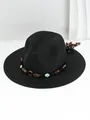 Eleganter schwarzer Strohhut im Cowboy-Stil mit Bernstein- und grünen Steinperlen für den Strand. - M (56-58cm) / Schwarz