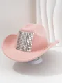 Detailed close-up of pink western cowboy hat featuring large square silver pyramid studs - M (56-58cm) / Lotus Pink