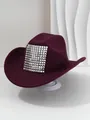 Burgundy western cowboy hat featuring a bold panel of large square silver studs - M (56-58cm) / Burgundy