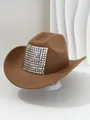 Close-up detail of a brown cowboy hat featuring a large grid of silver pyramid studs. - M (56-58cm) / Camel