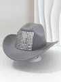 Detailed view of a gray western cowboy hat featuring bold 3D silver pyramid rivets on crown. - M (56-58cm) / Gray