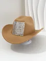 Detailed view of silver pyramid studs on a tan Western cowboy hat for party fashion - M (56-58cm) / Khaki