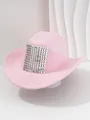 Pink unisex Western cowboy hat featuring a large square of silver metallic studs - M (56-58cm) / Light Pink