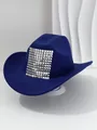 Close-up of blue Western cowboy hat with silver square pyramid studs - M (56-58cm) / Sapphire Blue