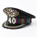 Glitzernder Y2K Pailletten-Bühnenhut mit Regenbogen-Steinen und Perlen-Nummer 40 - Perle Nummer 40 Stil / Schwarz