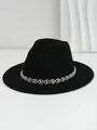 Close-up of black felt fedora hat with iridescent crystal eye-patterned band. - M (56-58cm) / Black