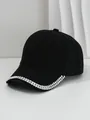 Close-up detail of silver metallic studs on the curved brim of a black vintage baseball cap - M (56-58cm) / Black
