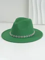 Emerald green fedora hat with a bohemian rhinestone eye-pattern band for parties - M (56-58cm) / Green