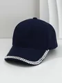 Detailed close-up view of navy blue baseball cap with silver metal studs on the brim - M (56-58cm) / Navy Blue