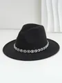 Detailed view of bohemian black fedora featuring shimmering rhinestone eye trim band. - M (56-58cm) / Gray
