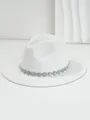Detailed view of the crystal-encrusted bohemian eye-shaped band on a white fedora hat - M (56-58cm) / White