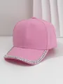 Detailed view of a pink vintage baseball cap with silver metal studs on the brim. - M (56-58cm) / Pink