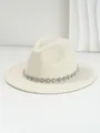 Cream felt fedora hat with Bohemian crystal eye-patterned decorative band detail - M (56-58cm) / Ivory