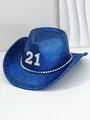 Detailansicht eines königsblauen Glitzer-Cowboyhuts mit Perlennummer 21 Dekor - M (56-58cm) / Saphirblau