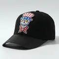 Dettaglio cappellino hip-hop nero con toppa ricamata teschio patriottico dello Zio Sam - M(56-58cm) / Pagliaccio