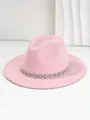 Pink Bohemian fedora hat with elegant rhinestone eye-shaped decorative band for parties - M (56-58cm) / Light Pink