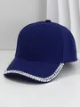 Unisex navy blue vintage baseball cap featuring silver metallic rivets on the curved brim - M (56-58cm) / Blue