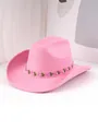 Detailansicht eines rosa Filz-Cowboyhuts mit zarter Rosenstickerei auf dem Hutband - M (56-58cm) / Rosa