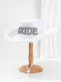 Dettaglio del cappello da cowboy bianco per sposa con scritta BRIDE in strass e piume - M（56-58cm） / Strass Nero BRIDE