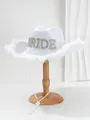 Cappello da cowboy da sposa bianco con scritta 'BRIDE' in strass e bordo di piume - M（56-58cm） / Strass Bianco BRIDE