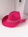 Detailansicht eines rosa Filz-Cowboyhuts mit einem eleganten Rosen-Netzband-Detail - M (56-58cm) / Fuchsia